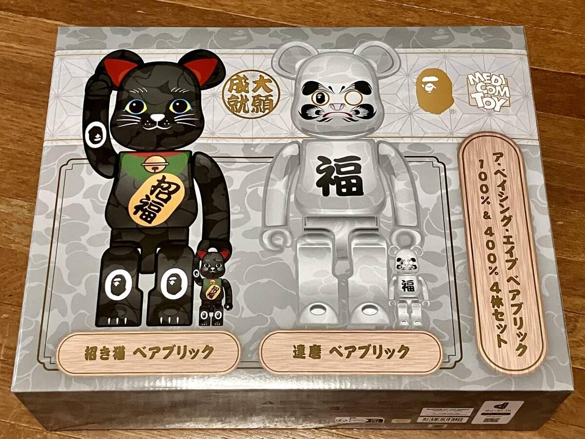 Amazon.co.jp: BE@BRICK BAPE 招き猫 黒メッキ 達磨 白メッキ 100 
