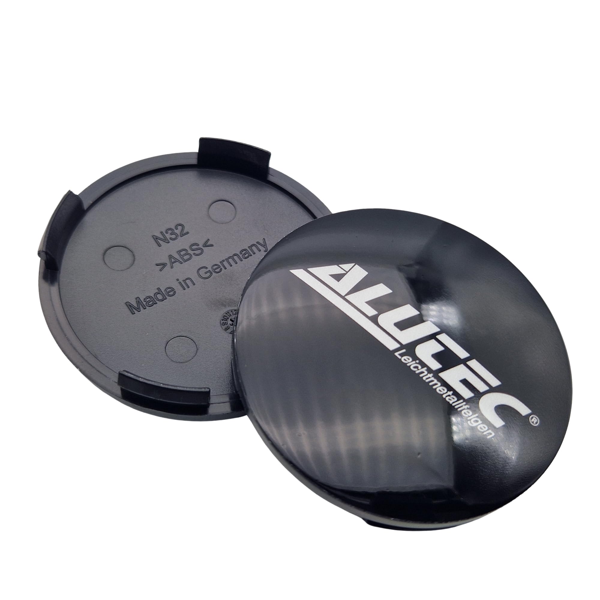 Alutec Lot de 4 cache-moyeux 64 mm noir brillant (N32) avec logo argenté (ALA) – Couvercle de jante d'origine