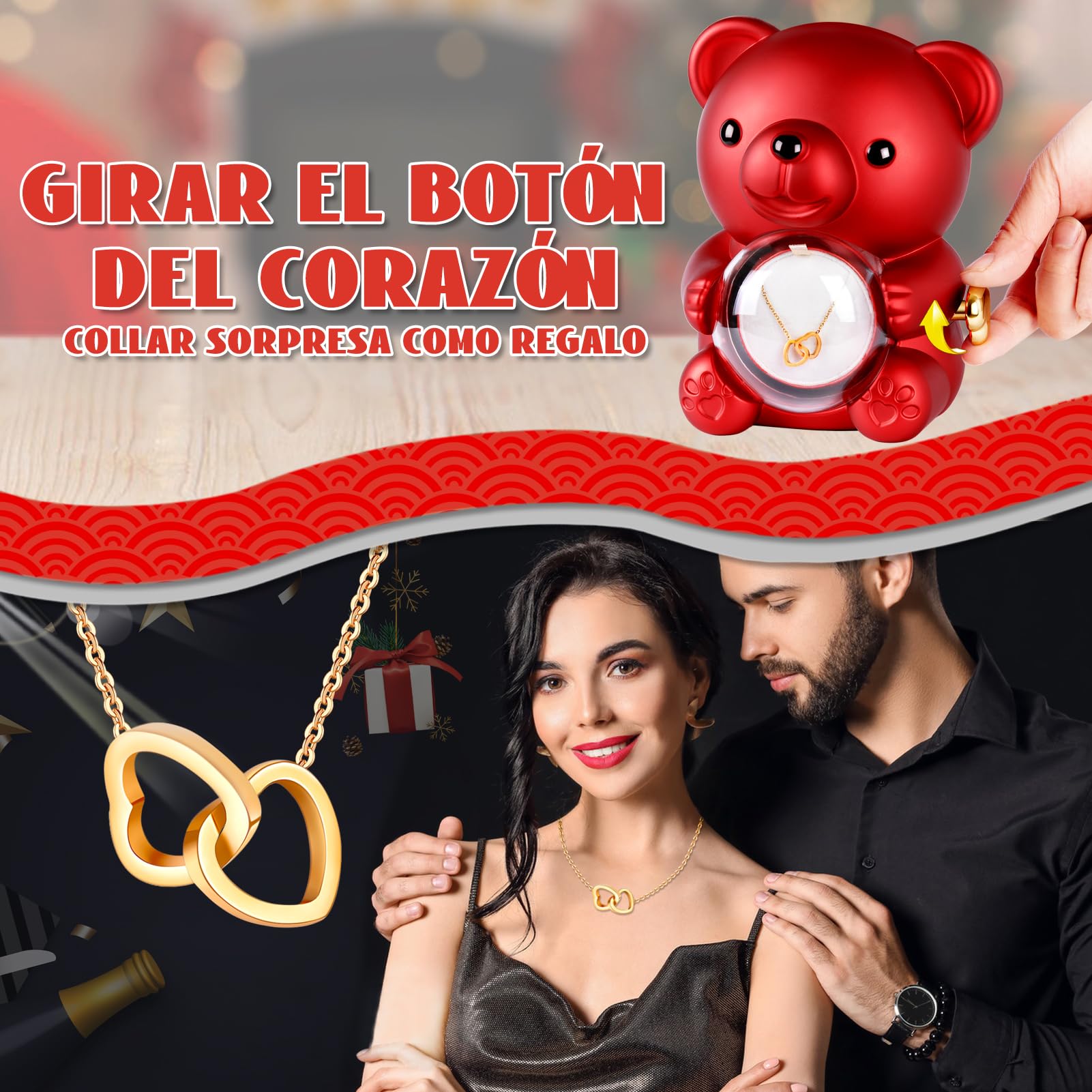 Oso con Rosa Eterna y Collar, Flor Eterna con Osito,Osito con Colgante Dentro,Regalo para Ella Oso- Regalos para Mujer día de San Valentín, Cumpleaños,Regalo Mamá Navidad