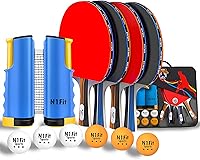 N1Fit Ping Pong Paddle Set: 4 Pro Rackets, Retractable Net, 6 ABS Balls, Carry Case - Indoor/Outdoor Table Tennis Kit