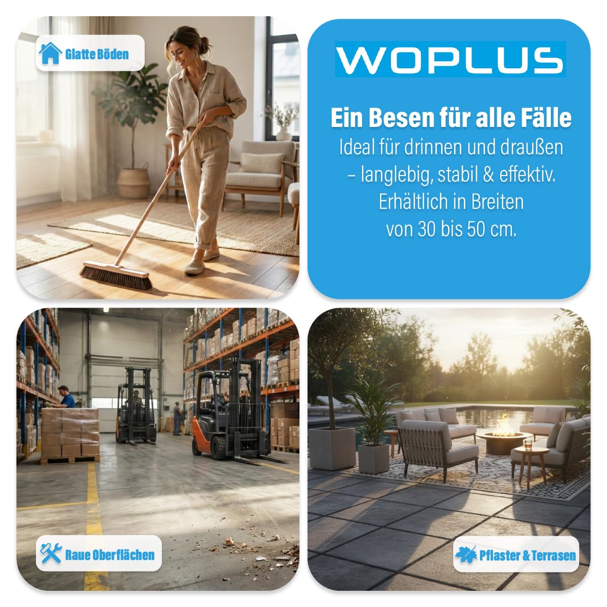 Holzbesen 40 cm mit 150 cm Buchenholzstiel – Kehrbesen mit 22 mm Gewinde, lackiertem Besenkopf & weichen PET-Borsten