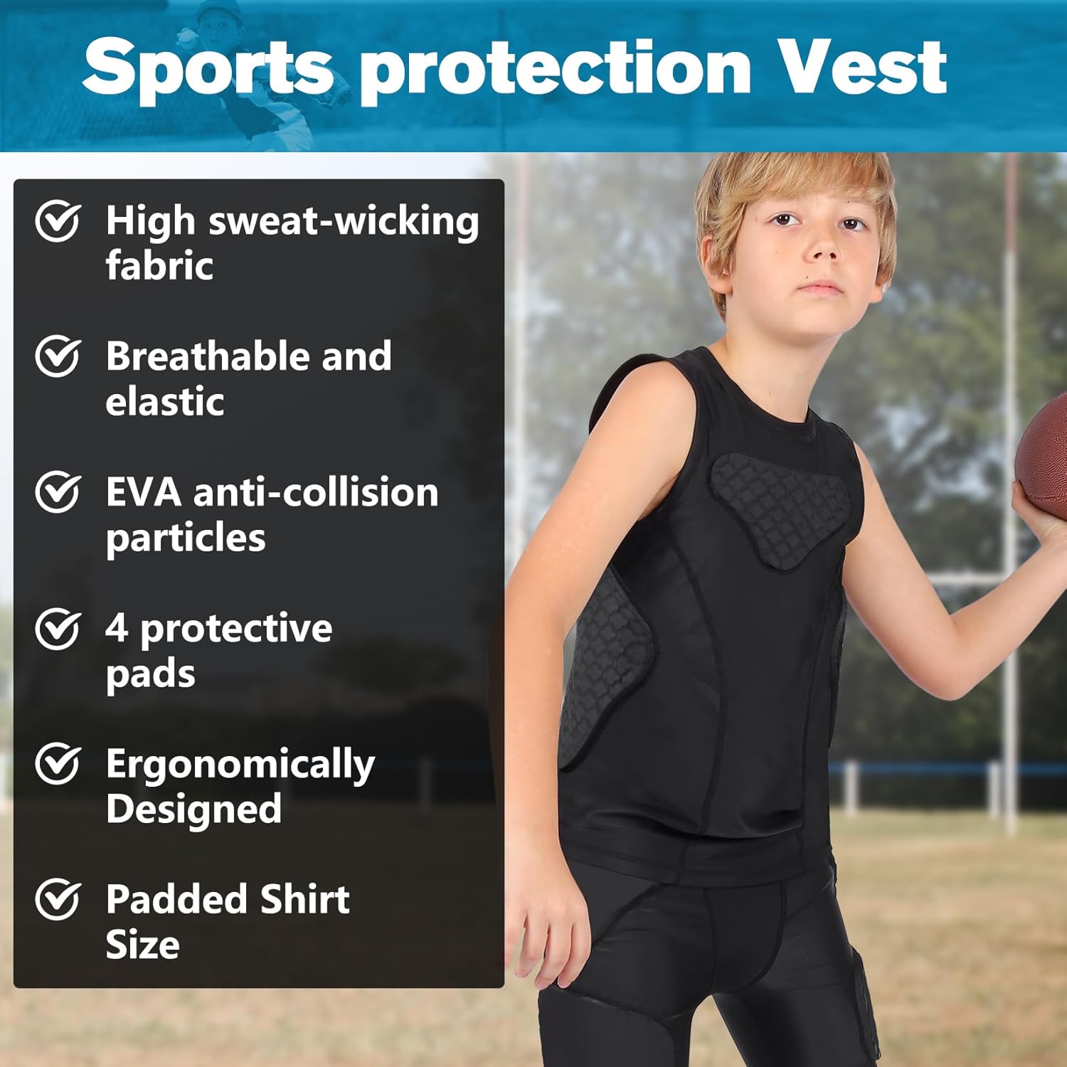 DGXINJUN Youth Padded Chest Rib Protector Heart Guard Kid Boy Girl Vest Shirt for Football Baseball Softball Rugby - Image 2