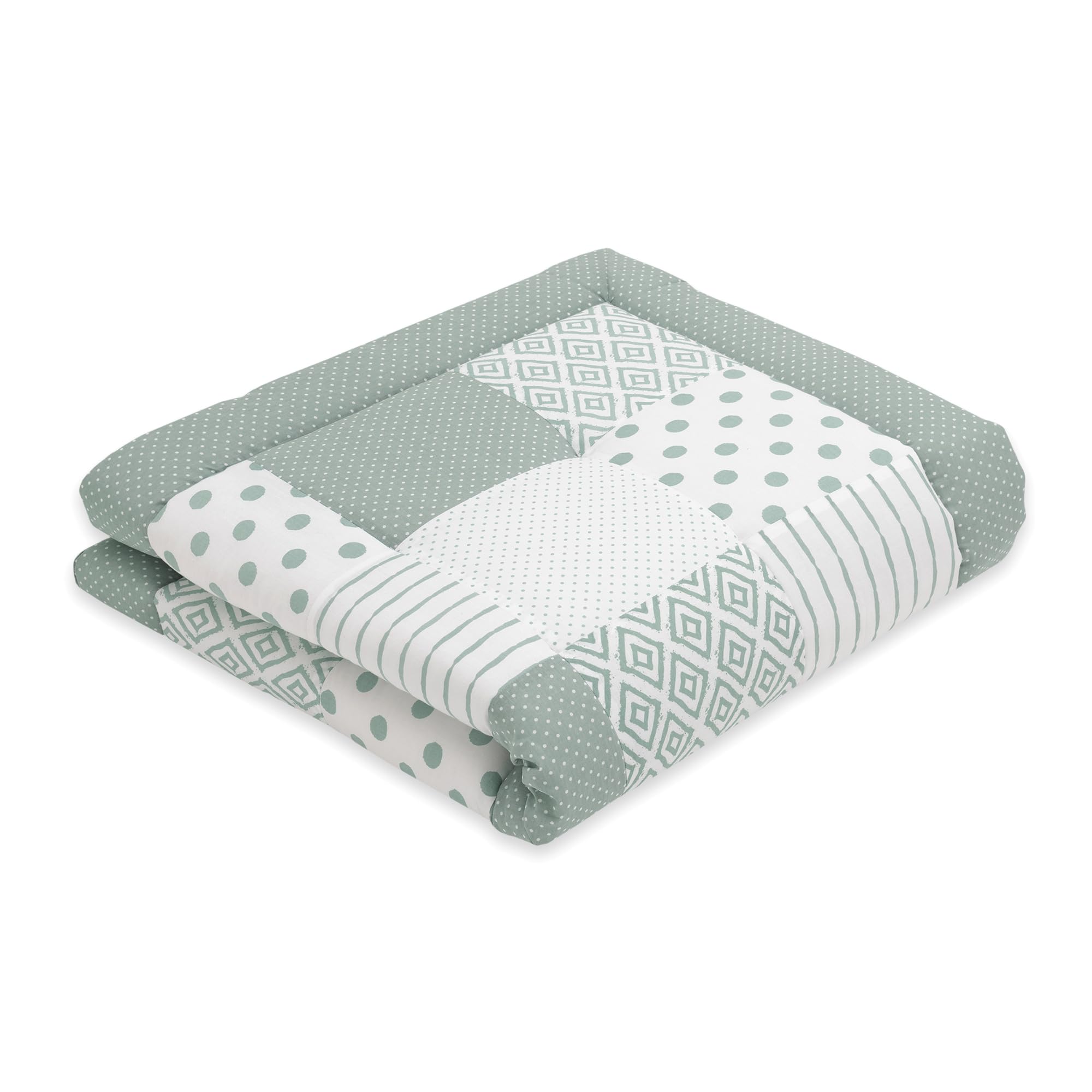 emma & noah Krabbeldecke Baby, 140x140 cm, Groß und Gepolstert, Bio-Baumwolle, Oeko-TEX Zertifiziert, Babydecke, Weiche Spieldecke & Laufgittereinlage für Jungen & Mädchen (Patchwork Essential Mint)