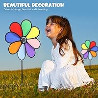 Vista 4 de Molino de viento de flores coloridas, molino de viento, 2 piezas, molino de viento de girasol, molino de viento, estaca, césped, patio, fiesta