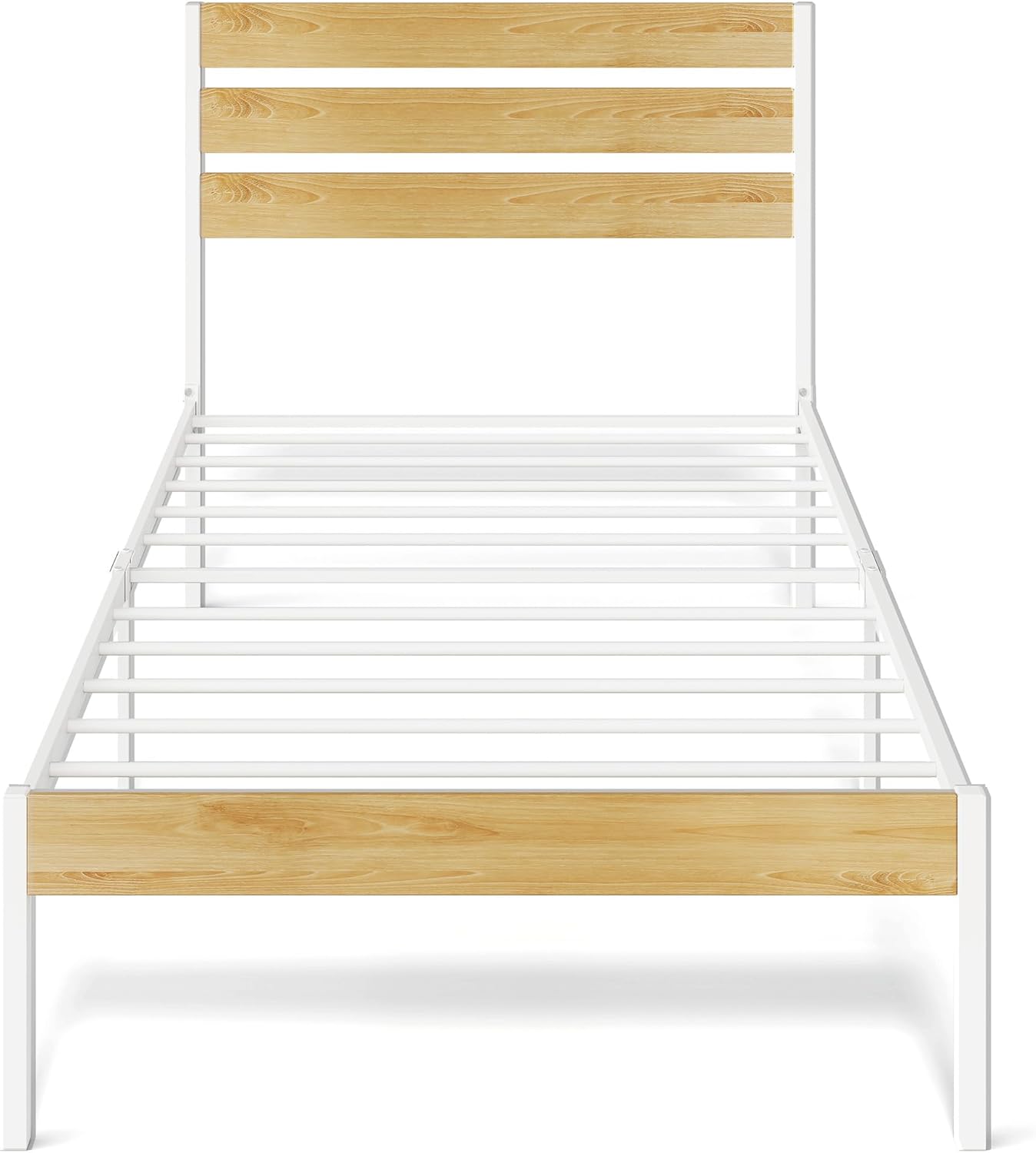 WLIVE Twin Bed Frames with Headboard, Metal Platform Bed Frame with Under Bed Storage, 600LBS Mattress Foundation, No Box Spring Needed, Easy Assembly, Natural Oak