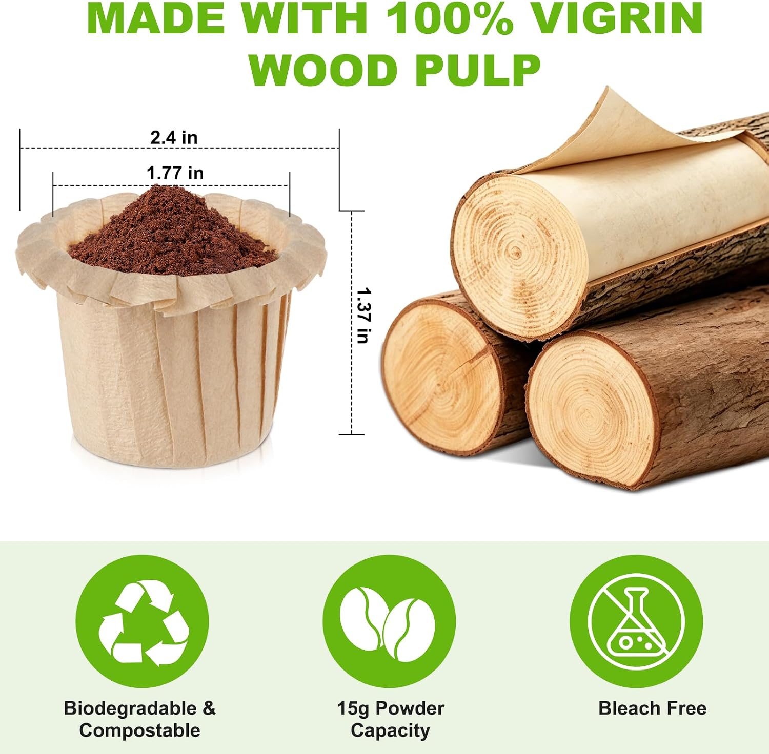 Disposable K Cup Paper Coffee Filters, 300 Count Replacement Paper Filters