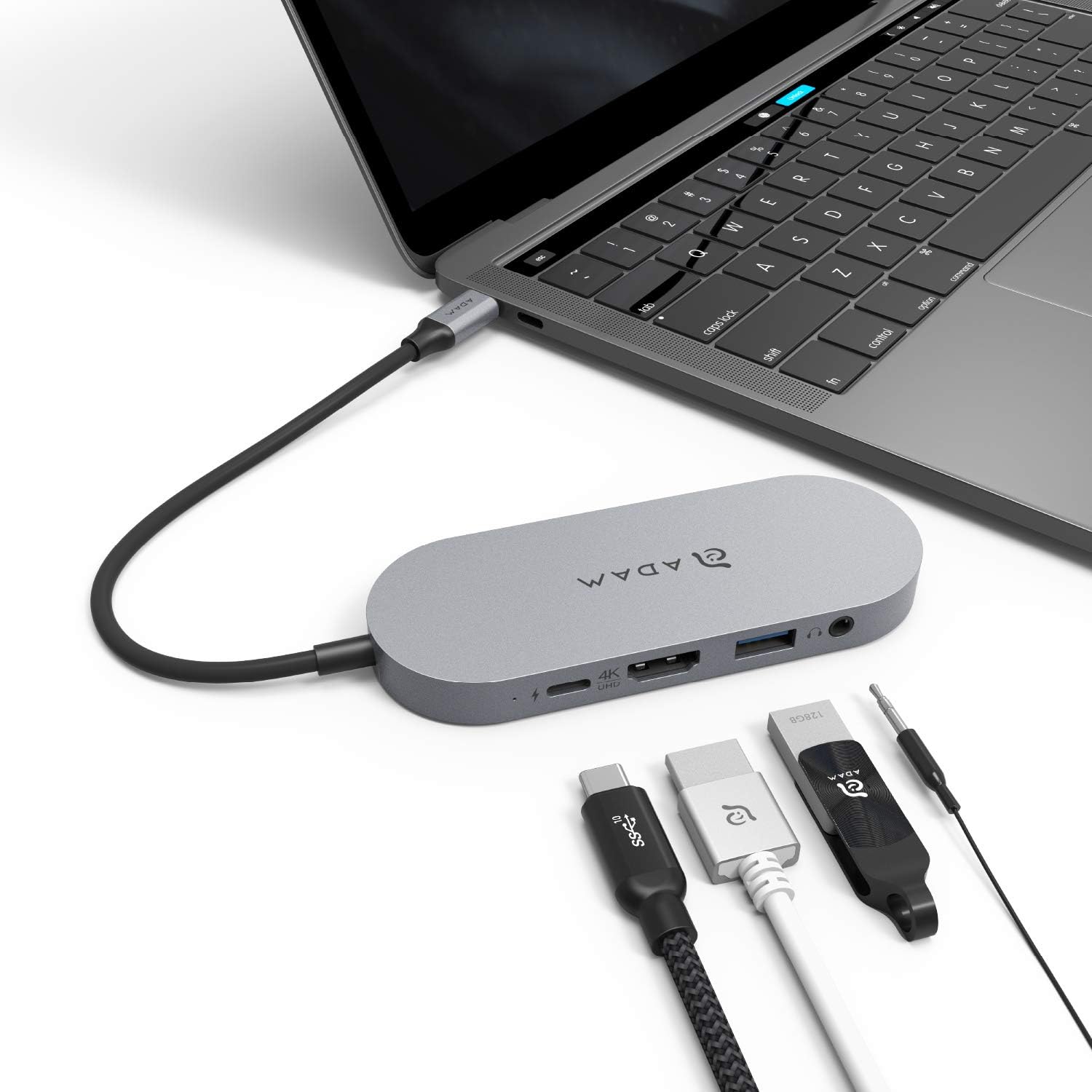 ADAM elements USB-C Hub with SSD Storage (960GB) External Drive with 60W Power Delivery 3.0 Type-C Port, HDMI for 4K30Hz, USB-A 3.1 Port and 3.5 Headphone Jack, Compatible with MacBook Pro, iPad Pro