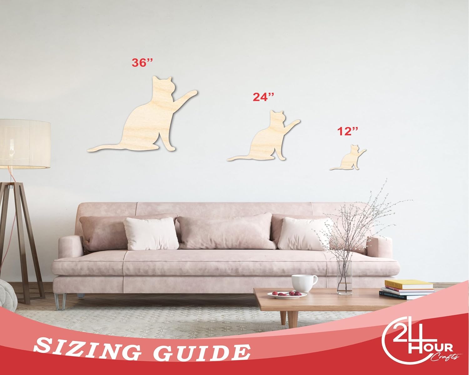 Unfinished Wood Pawing Cat Shape | Craft Cutout | up to 46" DIY 24" / 1/4"