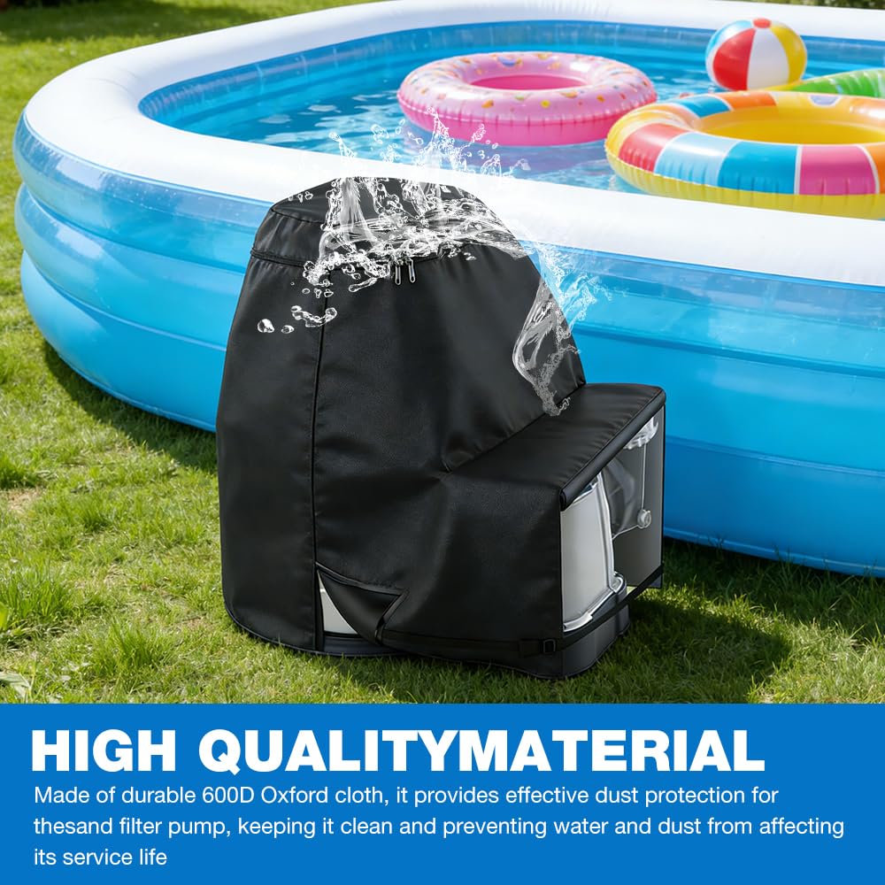 Poolpumpe Abdeckung, 600D Oxford Pumpenhäuschen für Poolpumpe mit Aufbewahrungstasche und Verstellbare Träger, Abdeckung für Poolpumpe, Whirlpool Pumpenabdeckung für Mehrere Marken(B)
