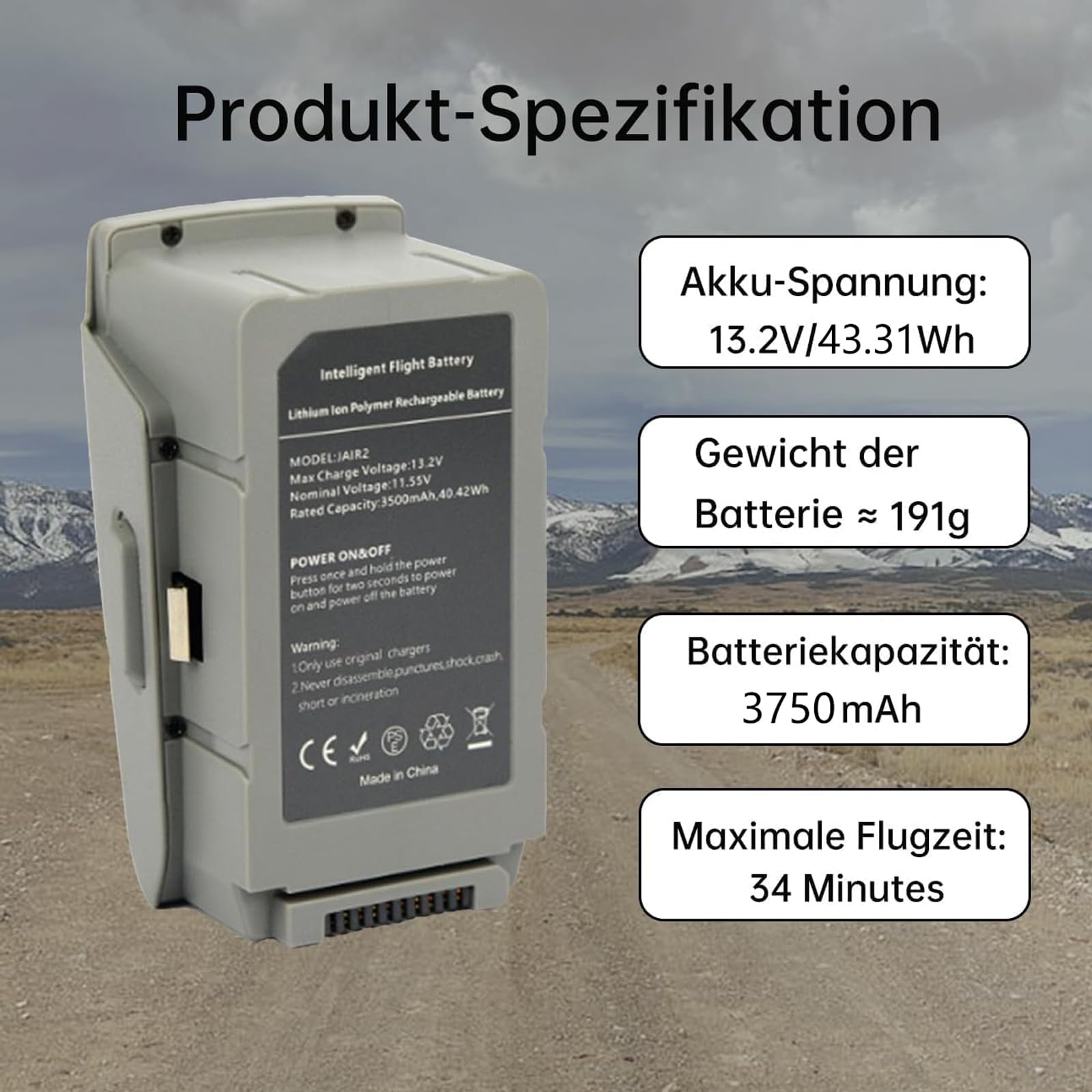 Mavic Air 2 - Batteria intelligente per drone DJI Mavic Air 2S, 3500 mAh, 40,42 Wh, 34 minuti, batteria di ricambio per DJI Mavic Air 2 (solo per caricabatterie originali DJI)