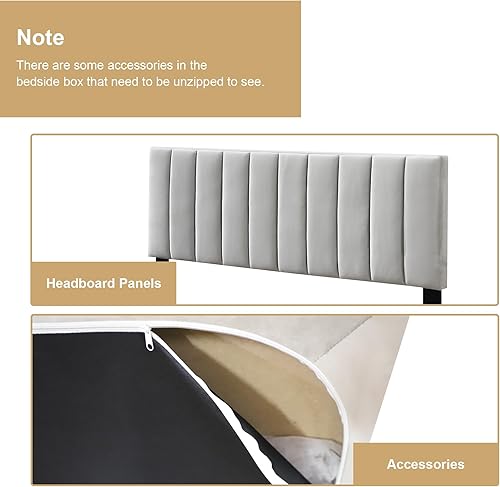 Miniatura 7 de Base de cama de plataforma tamaño Queen con cabecero, base de colchón con listones de madera fuertes, sin ruido, no necesita somier, fácil montaje,