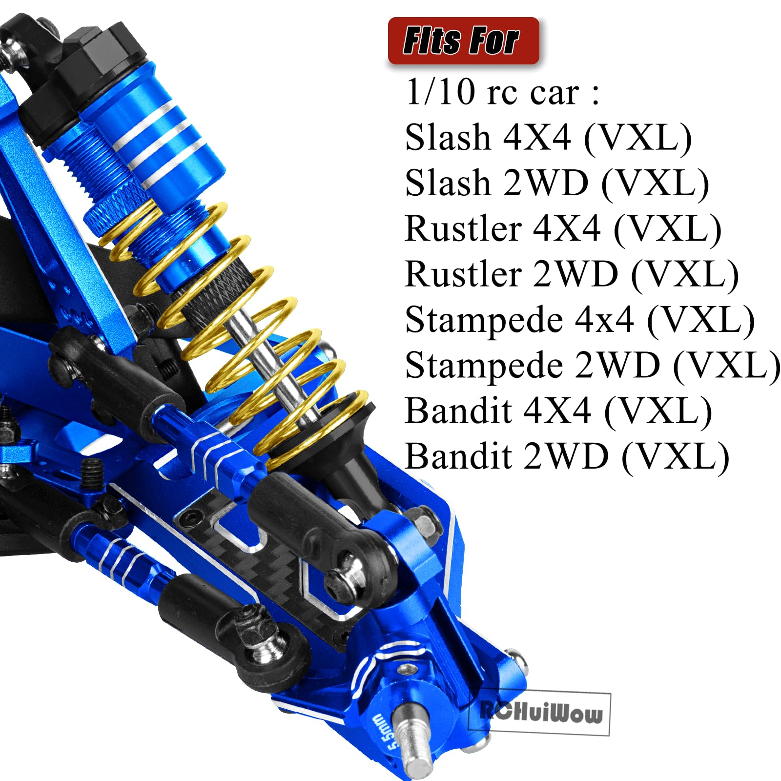 RCHuiWow RC Shocks Absorber Upgrades Part for 1/10 Slash 4x4/2WD(VXL),Rustler 4x4/2WD(VXL),Stampede 4x4/2WD(VXL),Bandit 4x4/2WD(VXL) 4WD 2WD RC Car,Alloy Front Rear Big Bore Shocks Absorber,Navy Blue