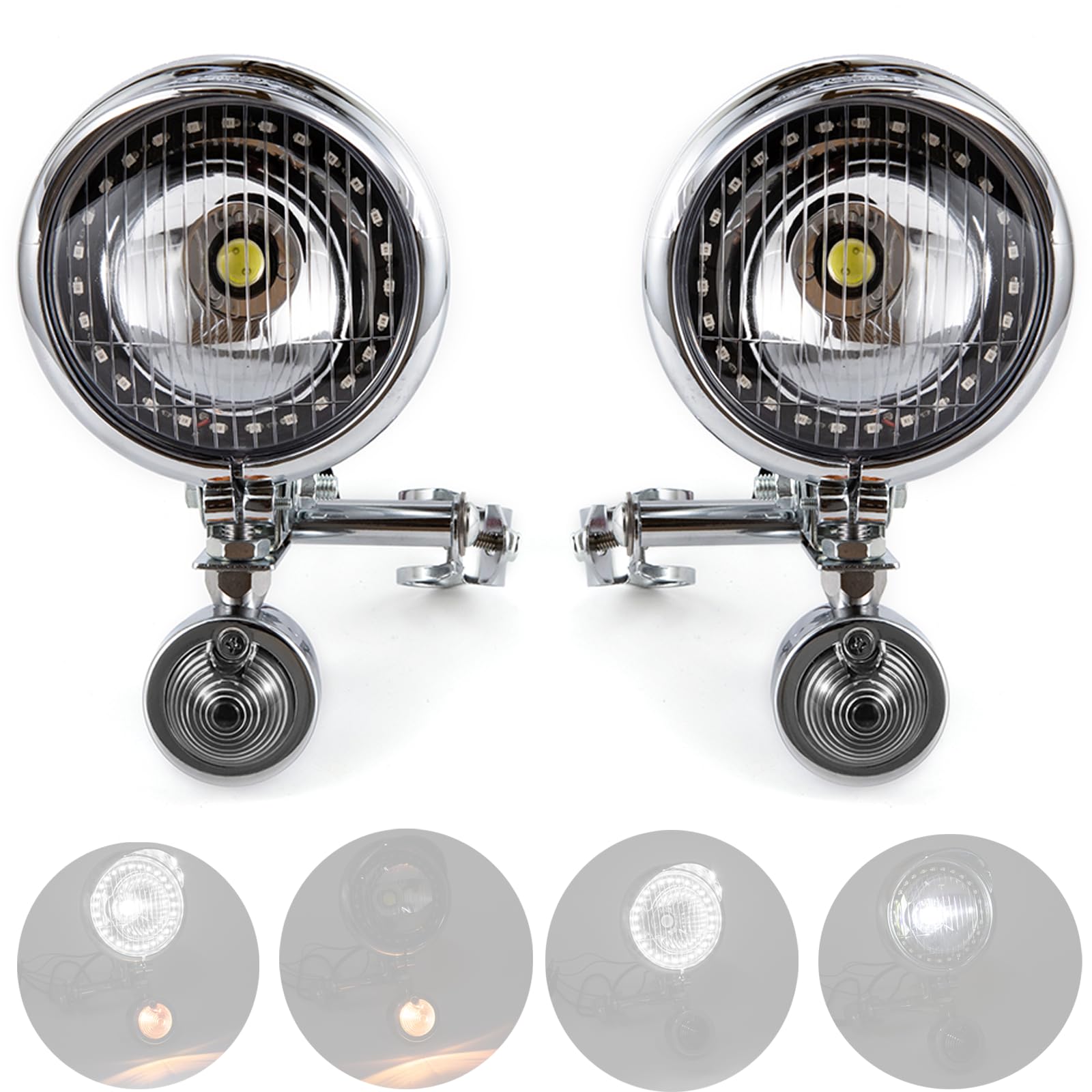 Faretti Moto Supplementari Chrome 1 Set Fendinebbia Moto Cromati Fari Supplementari LED Compatibili Con Shadow VT 750 1100