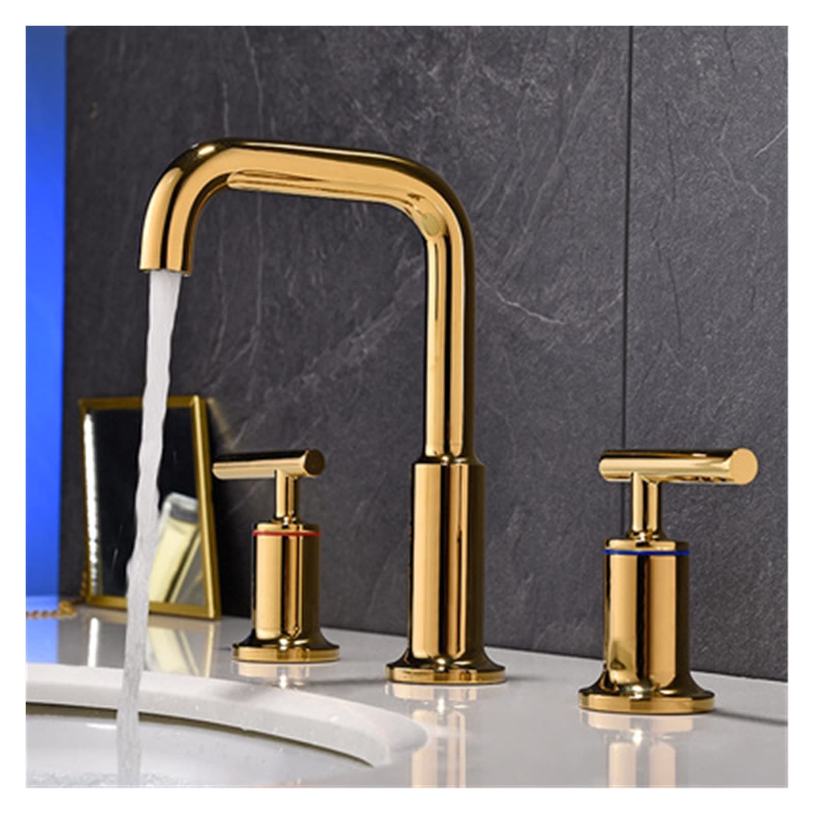 Robinet de lavabo 8 pouces JCAKES mitigeur à 3 trous en laiton or brossé noir