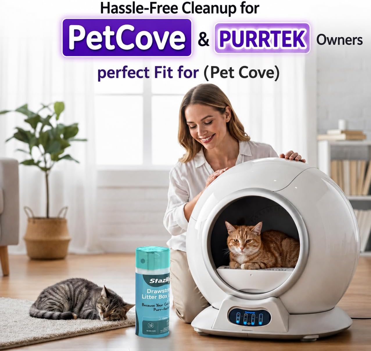 50 Count Cat Litter Liners - Compatible with Petcove & Purrtek Litter Boxes – Heavy Duty, Leak-Proof