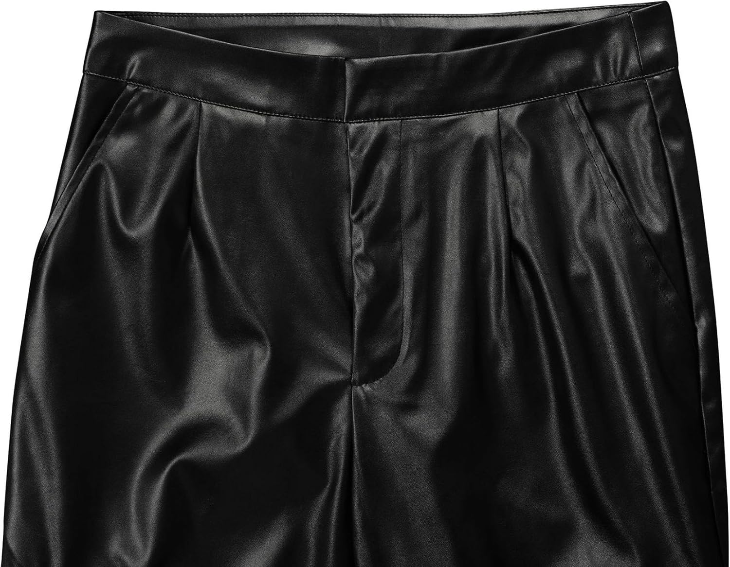 WOKANSE Womens PU Leather Stretchy 2 Piece Outfit Belted Sleeveless Halter Tops and Straight Leg Pants Set with Pocket - Image 6