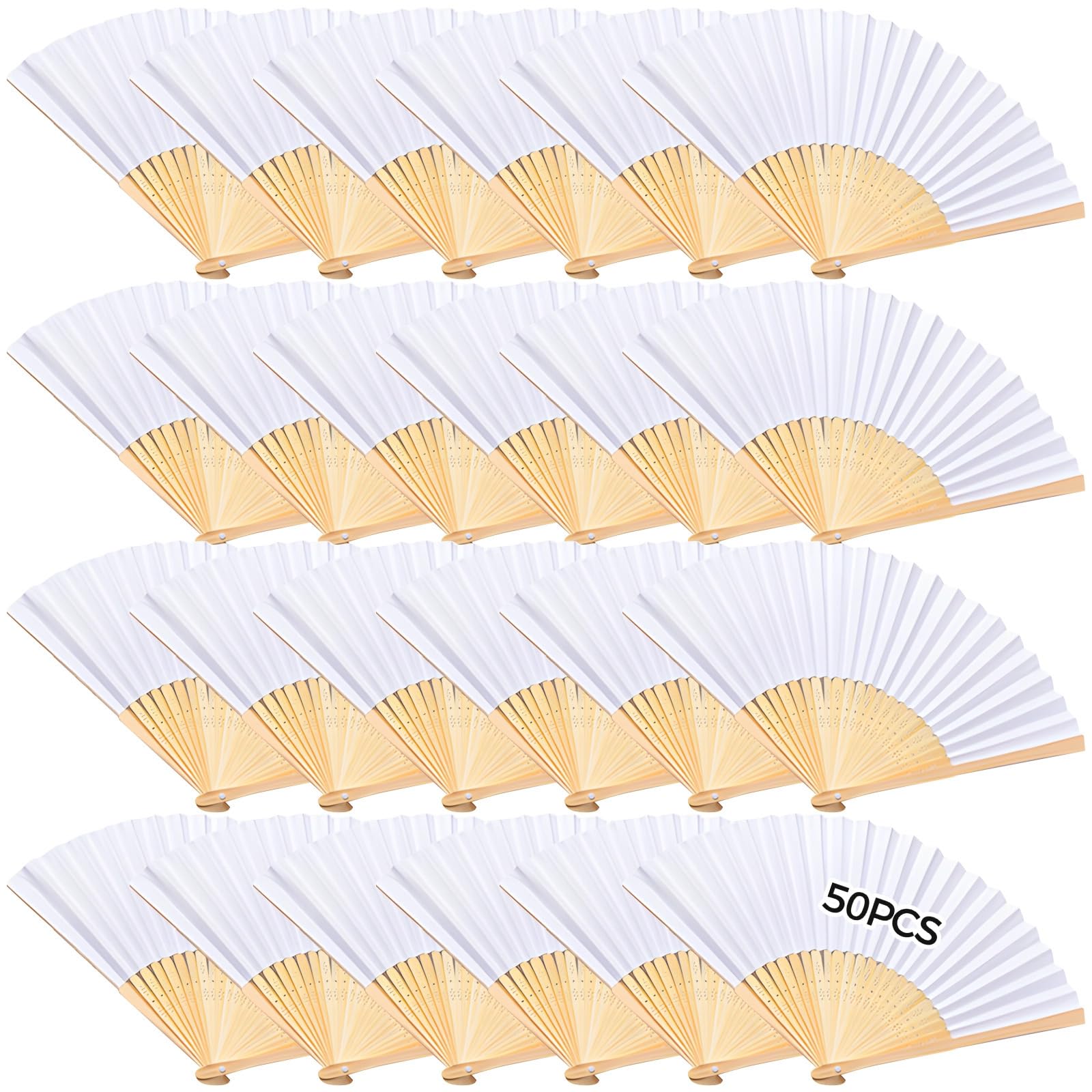 Faltfächer aus weißem Papier und Bambus, ideal für heiße Hochzeiten und Partys, 50 Stück