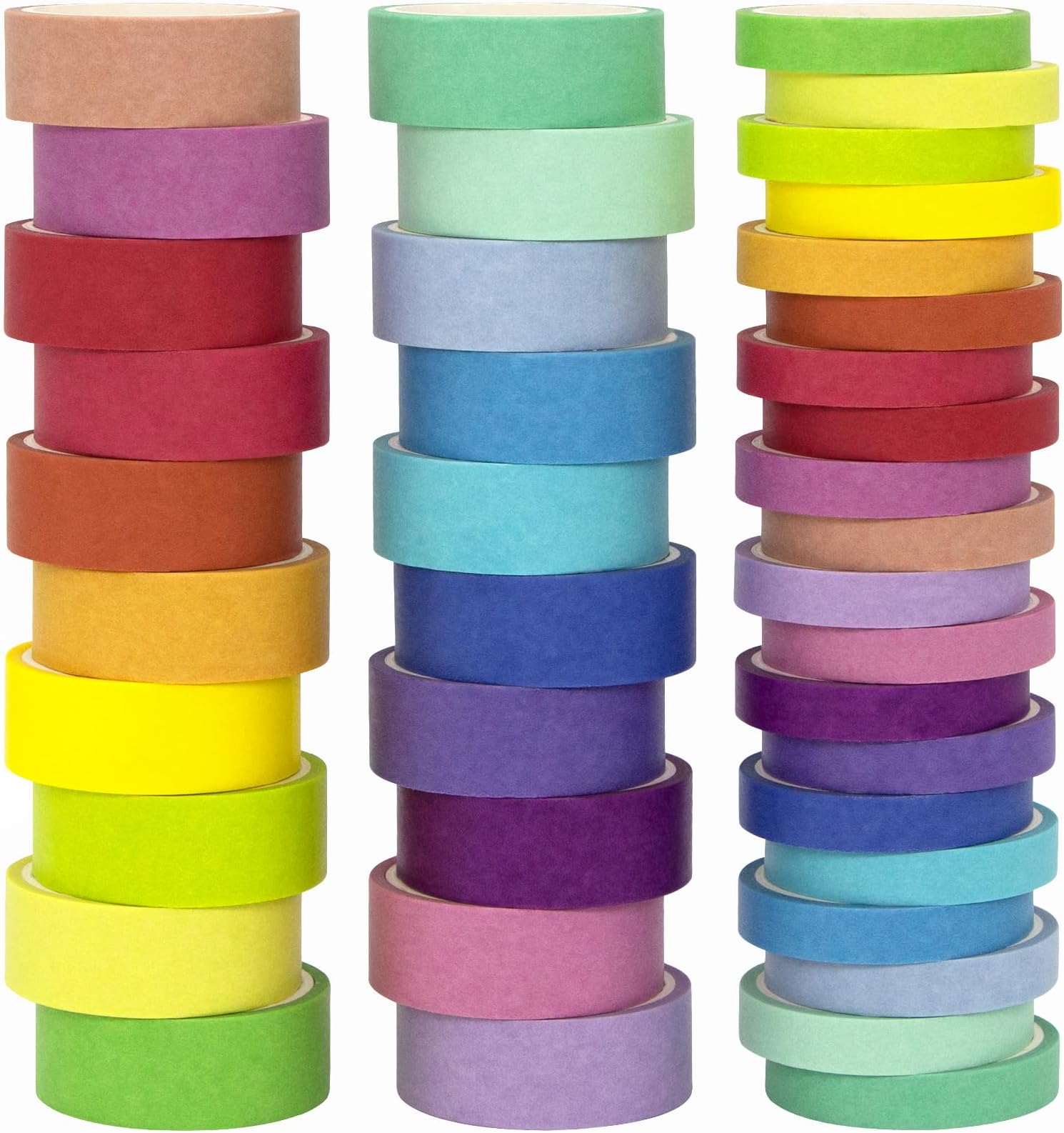 WAPETASHI Washi Tape Set - 40 Rolls, 2 Sizes Rainbow Decorative Tape for Journaling & Scrapbooking