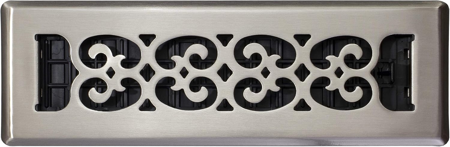 Brushed Nickel 2x10 Scroll Floor Register