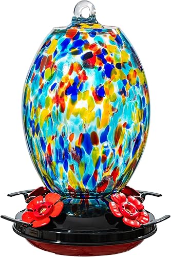 Miniatura 34 de Muse Garden - Comedero de vidrio soplado de 27 onzas para colibríes para exteriores; regalo p/mamá, mujeres, abuelos, decoración de jardín p/colgar