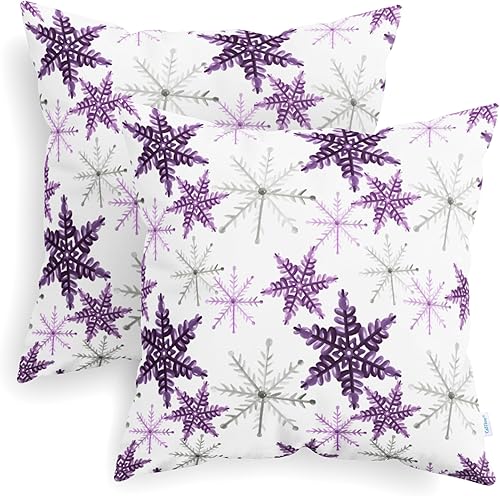 CaliTime Juego de 2 fundas de almohada de forro polar con estampado de copos de nieve navideños para sofá de vacaciones, decoración del hogar, 18 x
