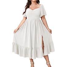 SCOMCHIC Womens Plus Size Wedding Guest Cocktail Dresses Sweetheart Neckline Short Sleeve Smocked Ruffle Slit Maxi Dress