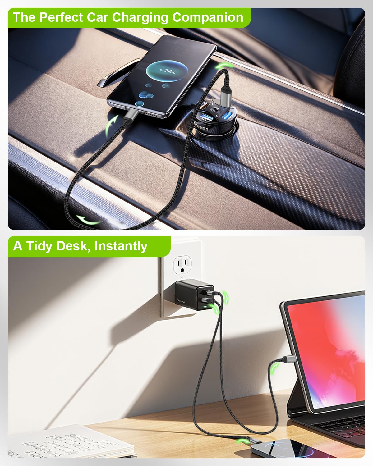 Kurzes USB-C-auf-USB-C-Kabel, 4,8 m, 2 Stück, Typ-C-Ladekabel, schnelles Aufladen, geflochtenes USB-C-auf-C-Kabel, kompatibel mit iPhone 16/15 Pro Max, Samsung Galaxy S24, S23, MacBook Pro