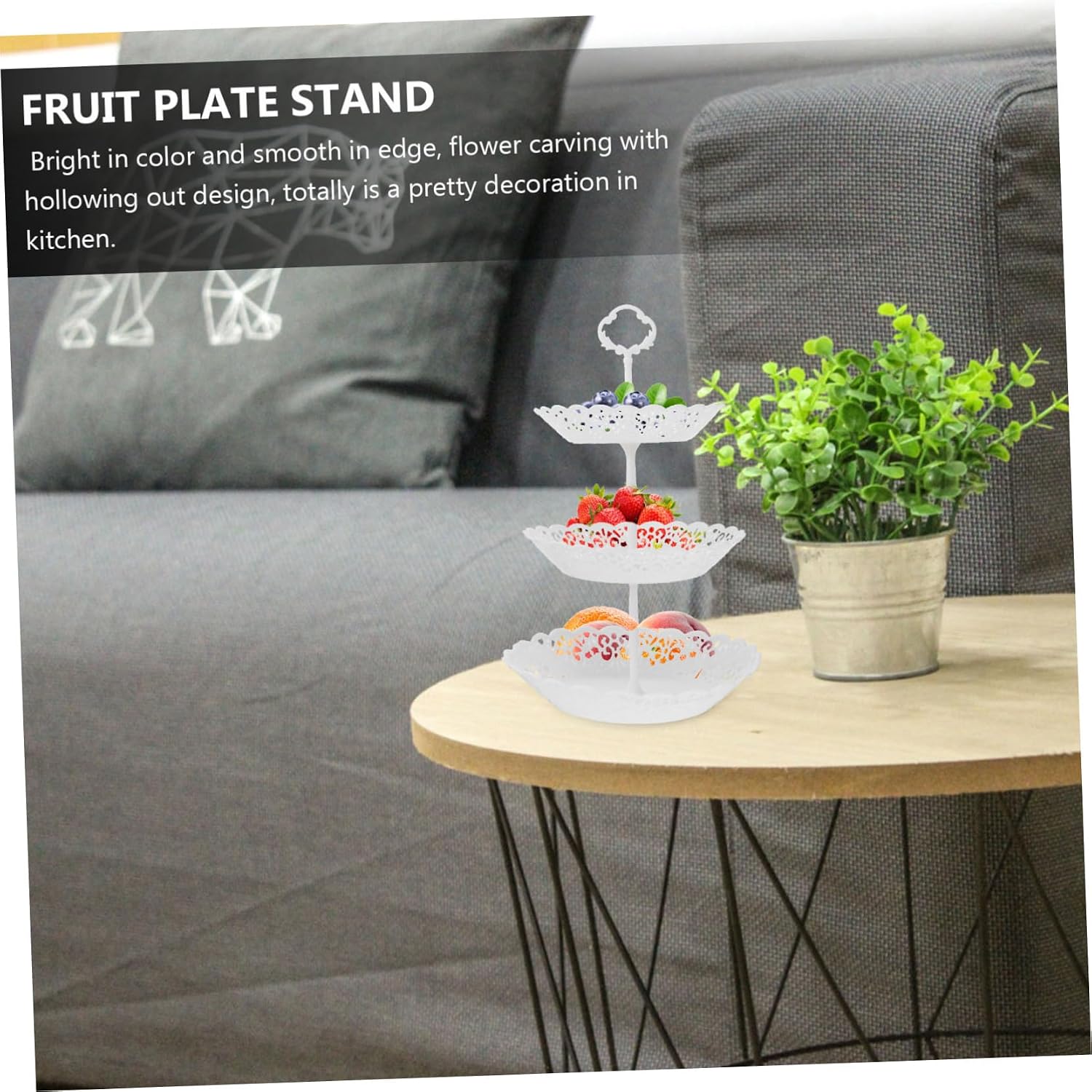 Three Tier Fruit Plate Stand Plastic White for Home Kitchen