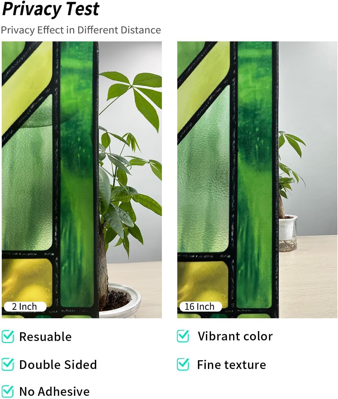 Original Hand Drawn Faux Stained Glass Window Film, Double-Sided Privacy Static Film, Vibrant Chartreuse Geometry Patterns Inspired by Martin House Peep Proof 16.93"X84.65"
