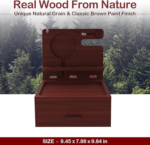 Miniatura 7 de MD MADOATS Estación de acoplamiento de madera para teléfono, regalo para hombres, soporte de carga para teléfono celularrelojaudífonos, organizador