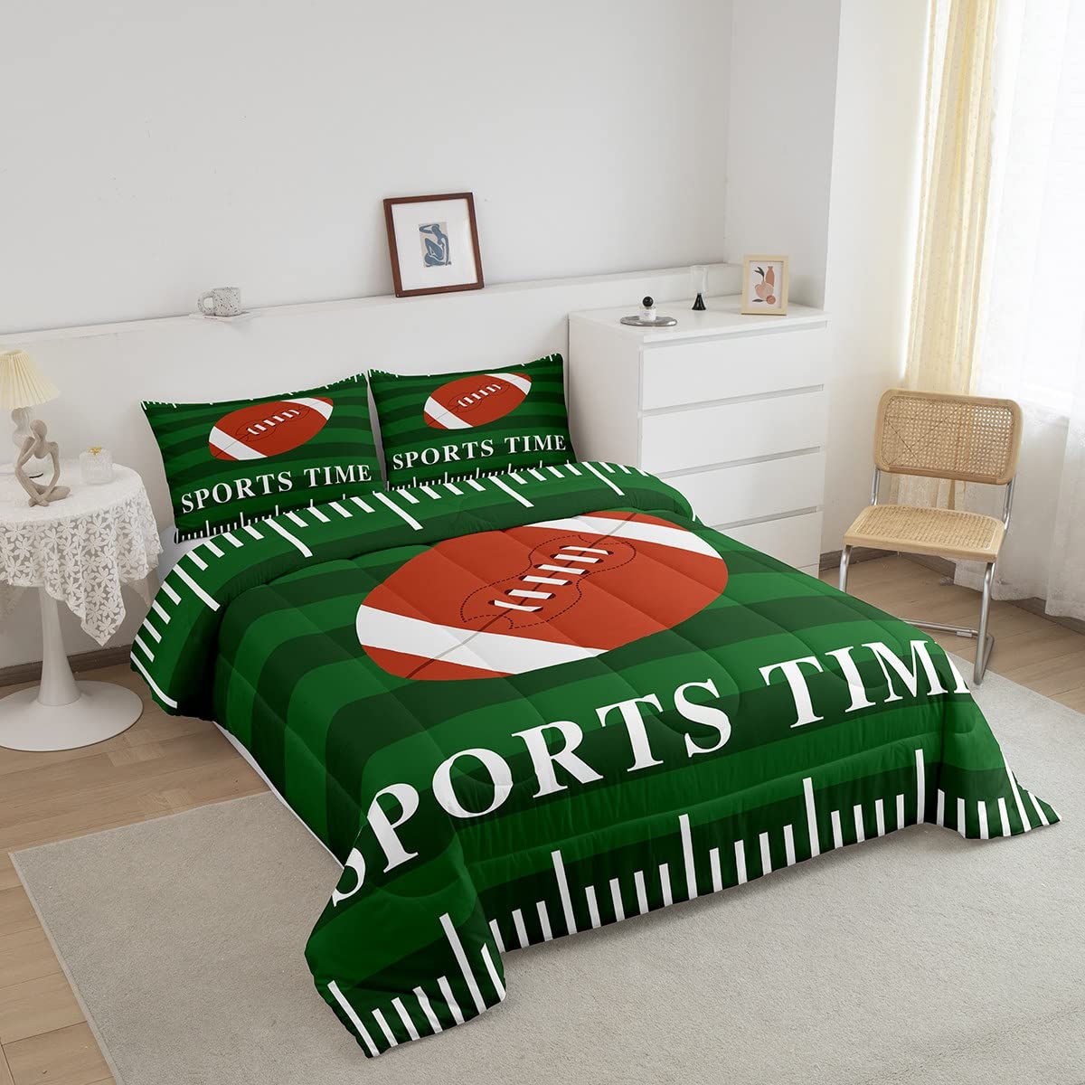Zestaw pościeli do piłki nożnej, rugby, sportowy, zestaw pościeli, piłka nożna, gra w dół, kołdra dla chłopców, dziewcząt, nastolatków, boisko do piłki nożnej, wkładka na kołdrę, zestaw z 2 poszewkami na poduszkę, King