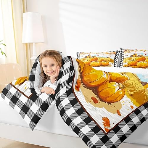 Miniatura 3 de ZZRS3669ZMD-BZ_USt) - Juego de edredón rústico de granja, puerta de granero de calabaza, plantas de otoño, decoración de habitación de niños y