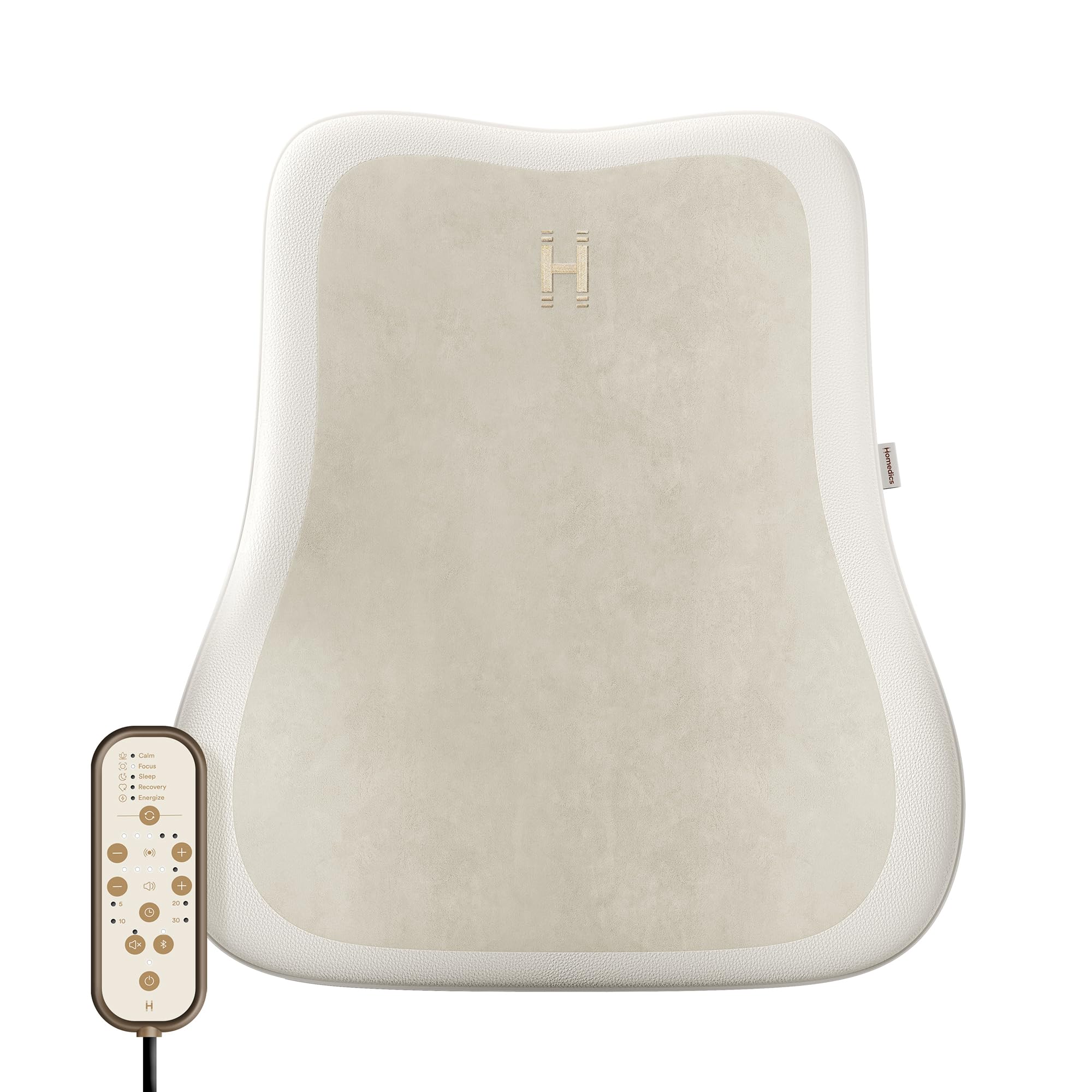 Homedics Bridge Cuscino massaggiante vibroacustico - Massaggiatore per schiena da sedia, 5 tracce audio e streaming Bluetooth, Onde sonore a bassa frequenza per calmare corpo e mente