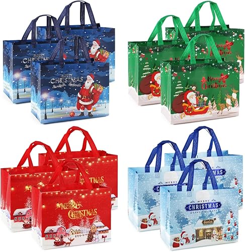 Miniatura 13 de PARSUP 8 bolsas de regalo de Navidad, bolsas de Navidad no tejidas con asas, bolsa de regalo para envolver regalos, compras, suministros de fiesta