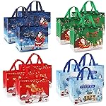 PARSUP 12PCS Christmas Gift Bags, Bronzing Treat Tote Multifunctional Non-Woven Bags with Handles for Gifts Wrapping Shopping, Xmas Party Supplies, 12.89.86.7