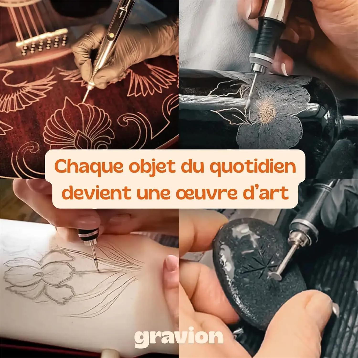 Gravion Stylo Graveur Électrique de Précision | Bois, Le Stylo Graveur Électrique de Précision outil de gravure rotatif rechargeable avec 30 pointes et 16 gabarits, Idéal Débutants & Cadeau Créatif