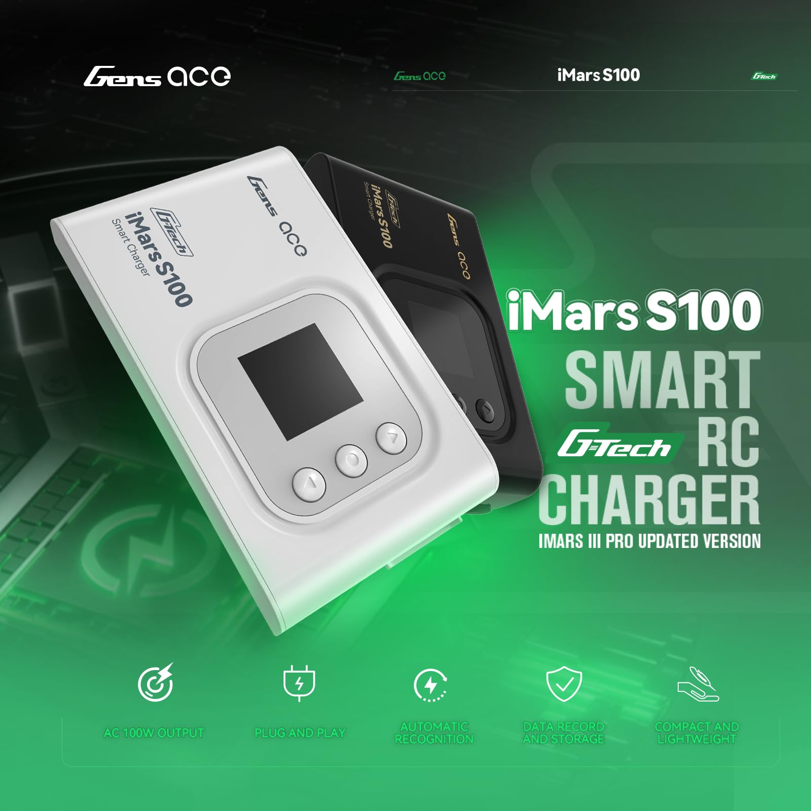 GensAce Imars S100 Balance ładowarka akumulatorów RC 100W 10A Deans T XT60 EC3 EC5 czarny