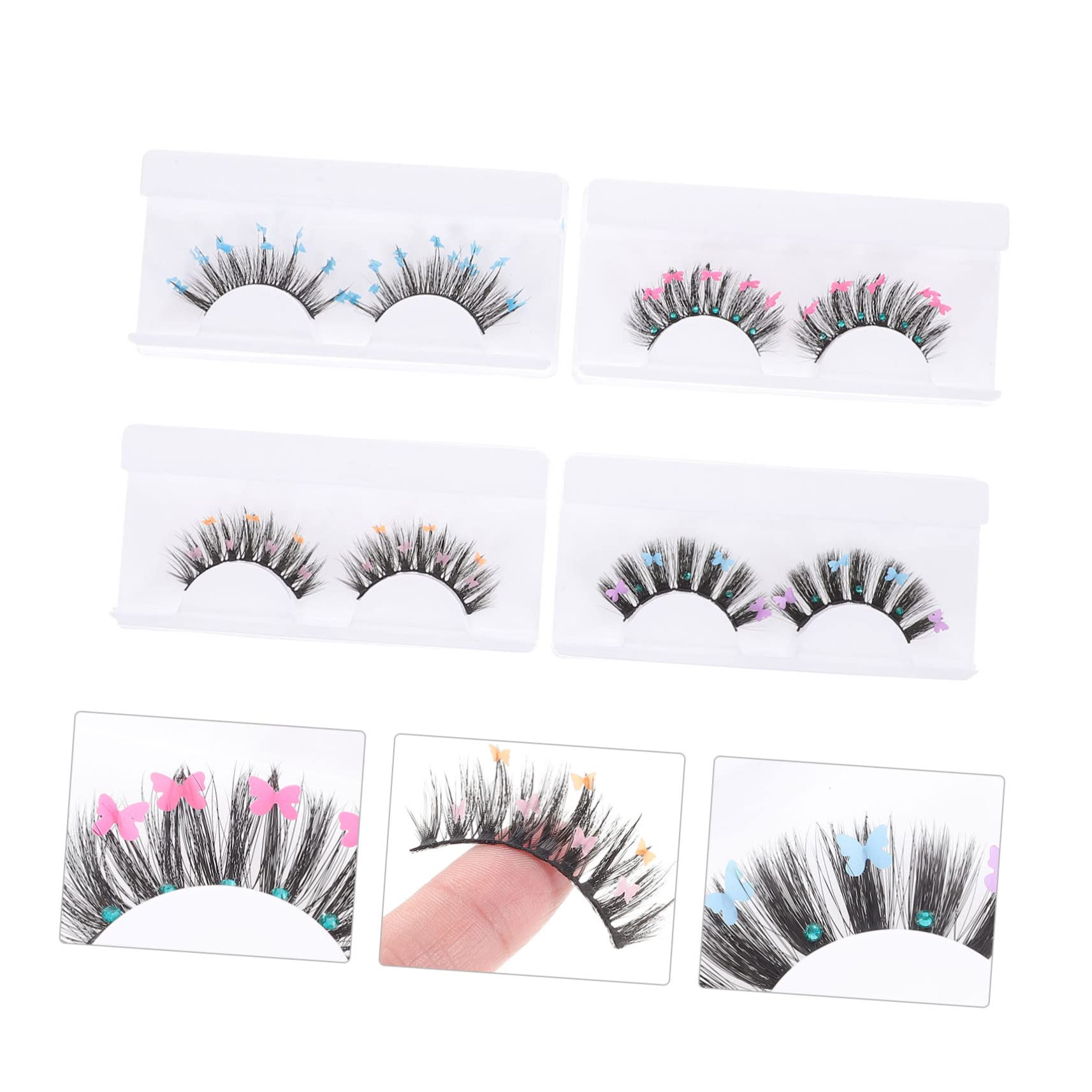 FOMIYES 16 Paia ciglia finte con paillettes ciglia nere riutilizzabili ciglia finte segmentate fake lashes false lashes ciglia cosplay ciglia colorate ciglio estendere fibra chimica