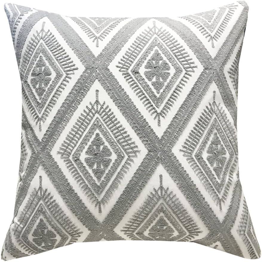 Slow Cow Embroidery Throw Pillow Cover Decorative Cushion Cover 18x18 Inch Gray