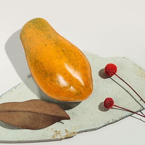 Miniatura 7 de PRETYZOOM Fruta artificial de papaya falsa modelo de papaya simulada, pegamento de poliuretano, modelo de fruta simulada para decoración de fiesta