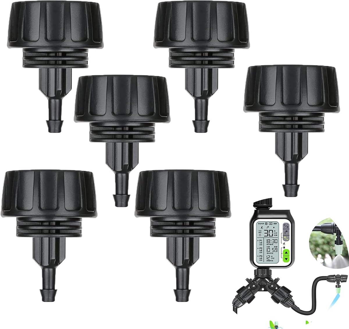 6pcs 1/4 Inch Drip Irrigation Tubing to Faucet/Garden Hose Adapter Drip Irrigation Hose Connectors, 3/4" Female Garden Hose to 1/4" Drip Tubing Drip System Parts Garden Hose Quick Connect Fittings.