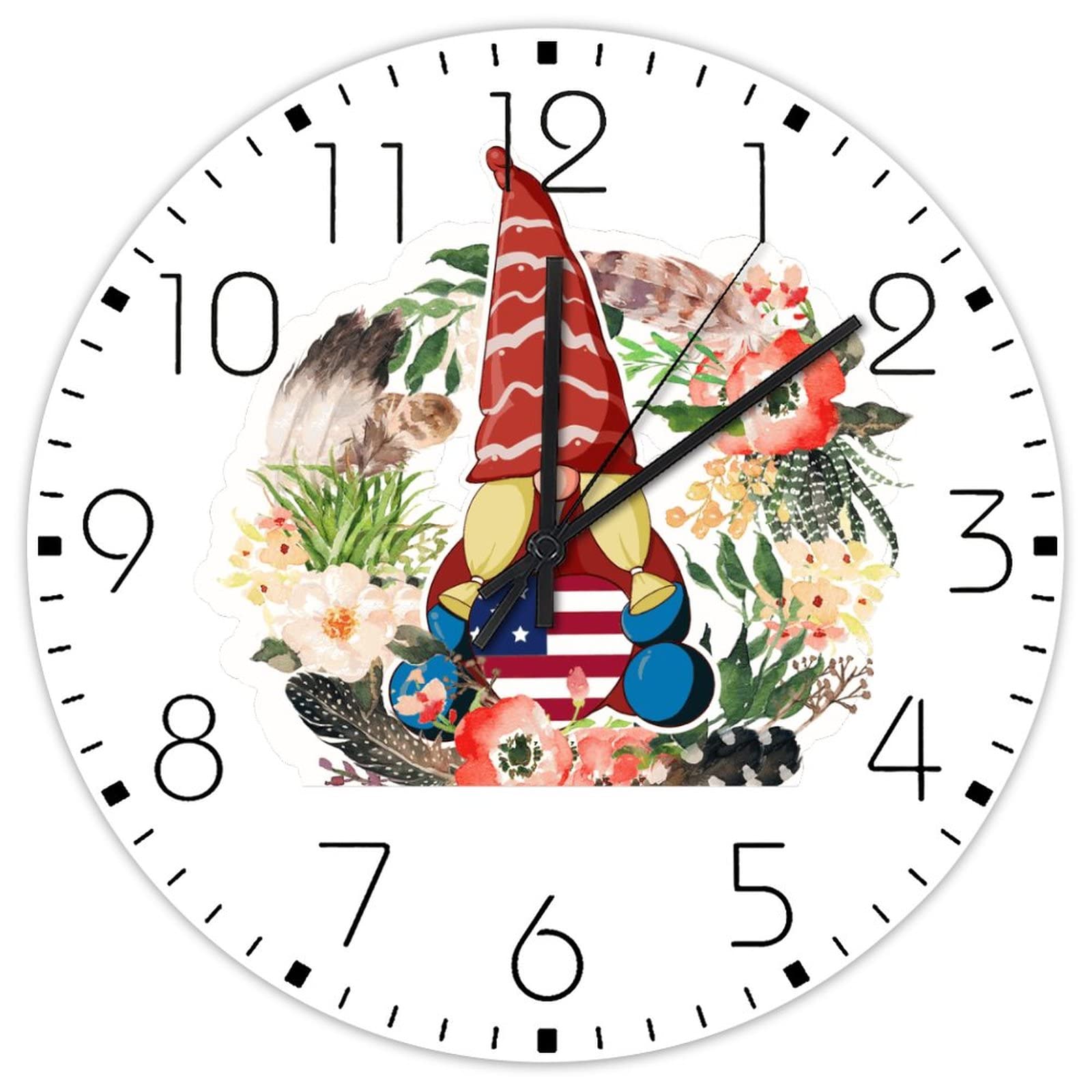 Horloge florale en bois 4 juillet ronde de qualité supérieure