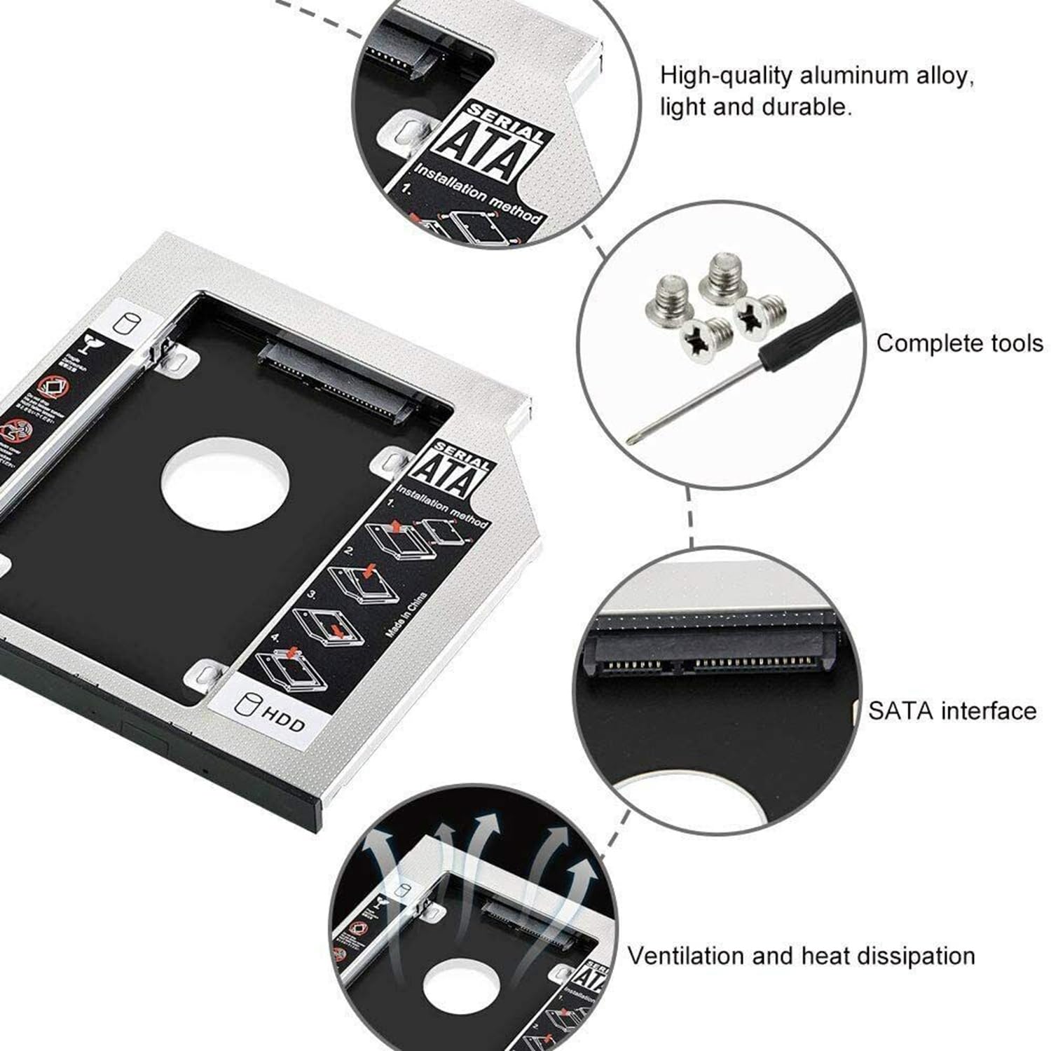 DM DW90 - Adattatore Caddy SATA 3.0 HDD SSD da 9,0 mm per alloggiamento unità ottica per laptop, alloggiamento per disco rigido da 2,5", custodia di ricambio per DVD, compatibile con ACER, ASUS