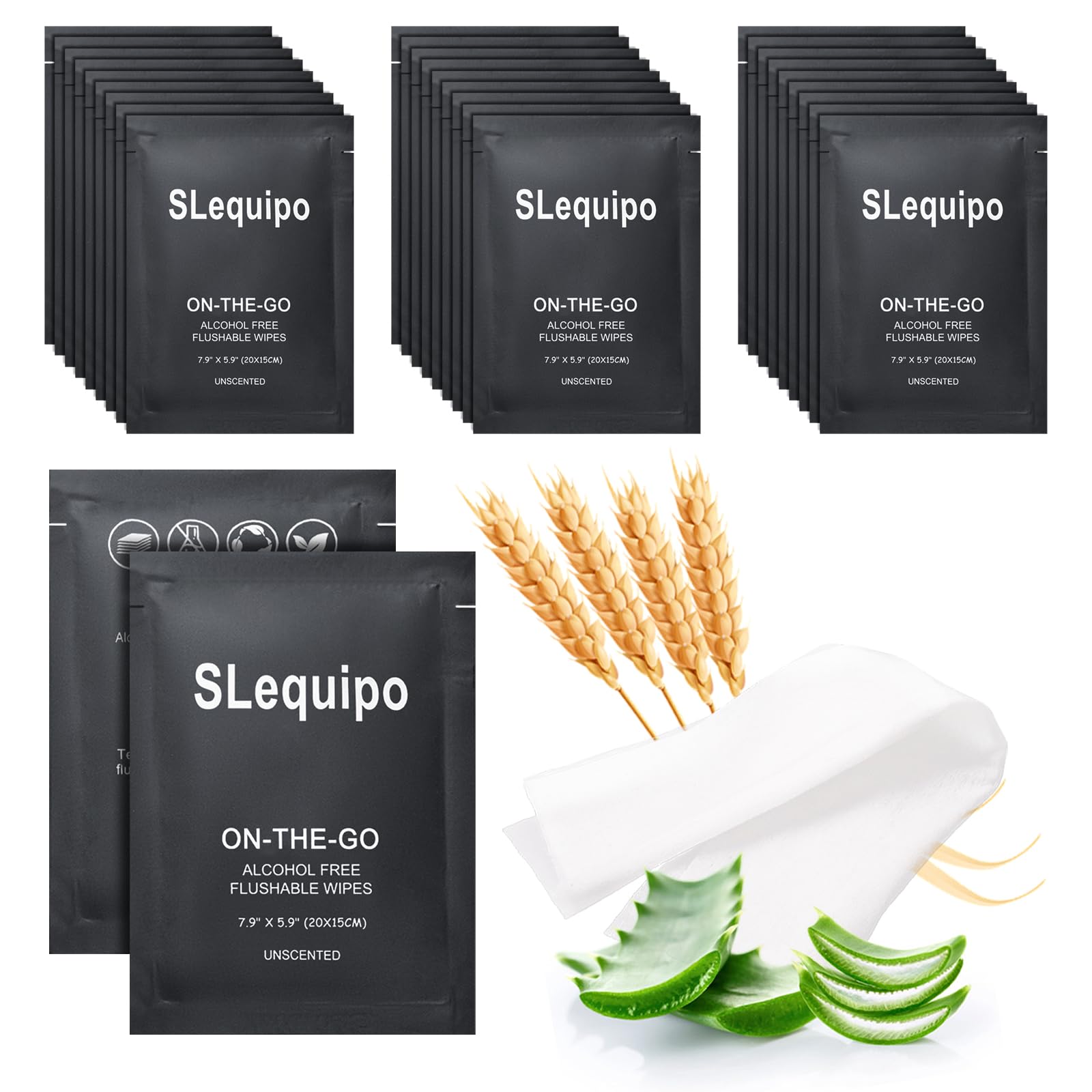 500 Pz Salviette Bagnate Flushable, Aloe Vera per Butt, Mani, Pulizia Viso, Individuo Avvolto, Formato Portatile, Ideale per Uso quotidiano, A base vegetale, Nero