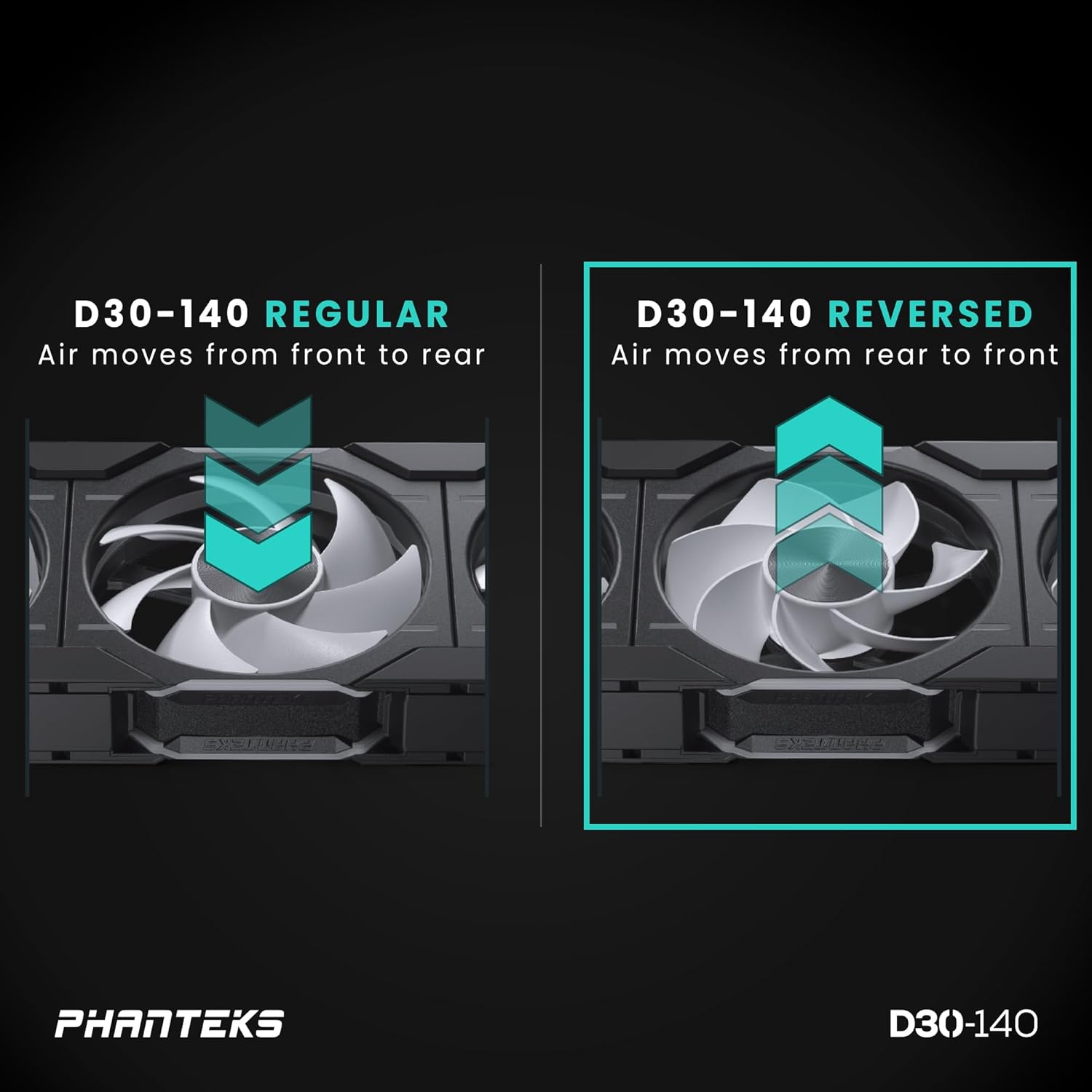 Phanteks D30-140 DRGB PWM Fan 3Pack, Reverse Airflow Model, Premium D-RGB Performance Fans, Halos Lighting Effect, ARGB/DRGB Lighting, Daisy-Chain Fan Linking System, 3Pack (Black)