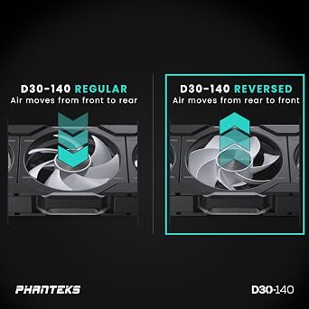 Phanteks D30-140 DRGB PWM Fan 3Pack, Reverse Airflow Model, Premium D-RGB Performance Fans, Halos Lighting Effect, ARGB/DRGB Lighting, Daisy-Chain Fan Linking System, 3Pack (Black)