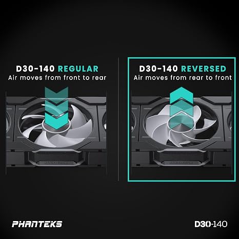 Phanteks D30-140 DRGB PWM Fan 3Pack, Reverse Airflow Model, Premium D-RGB Performance Fans, Halos Lighting Effect, ARGB/DRGB Lighting, Daisy-Chain Fan Linking System, 3Pack (Black)