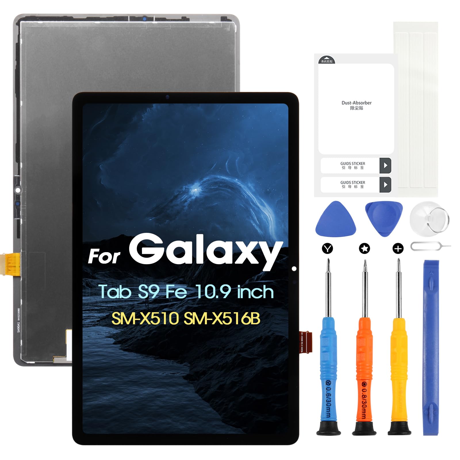 Display LCD für Samsung Tab S9 Fe Bildschirm Ersatz für Samsung Galaxy Tab S9 Fe SM-X510 SM-X516B 10,9 Zoll LCD Screen Touchscreen Digitizer Assembly + Reparaturset, Schwarz