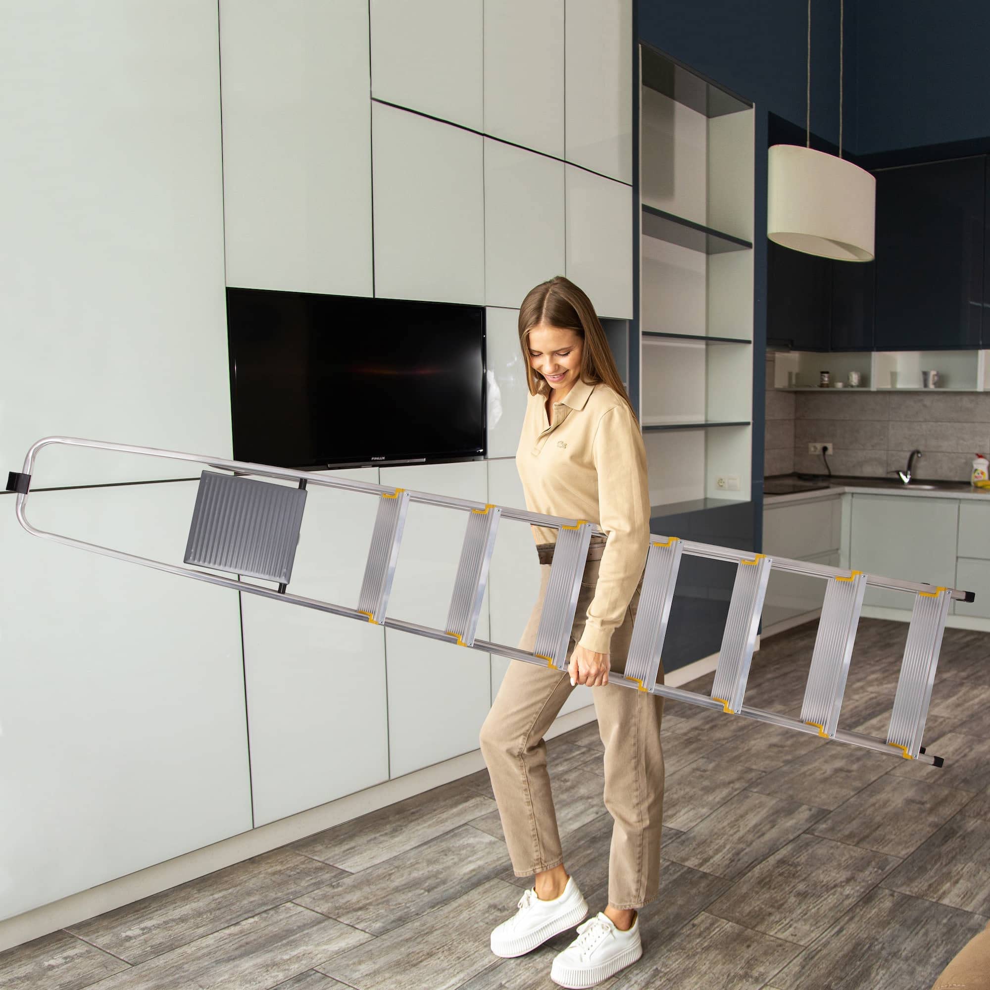 HOSTRÖM Escabeau 8 marches DURA Pliable, marchepied léger en Aluminium, Hauteur Plateforme 162cm, Pieds antidérapants, Charge 150kg, Garantie 5 Ans