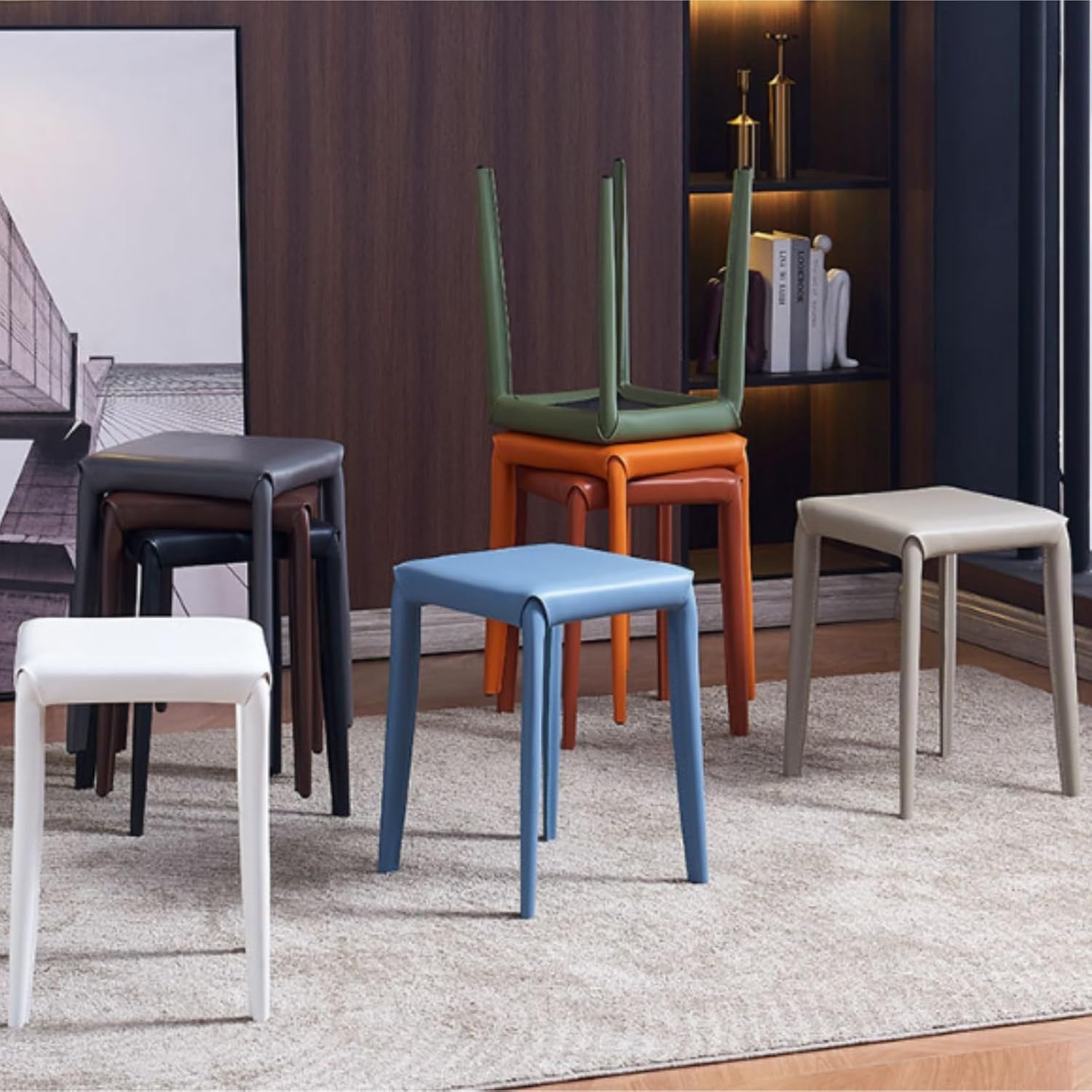 オットマンデスク下 足置き リビングルームに最適な、モダンでミニマリストなサドルフットスツール 玄関 寝室適用(Green)